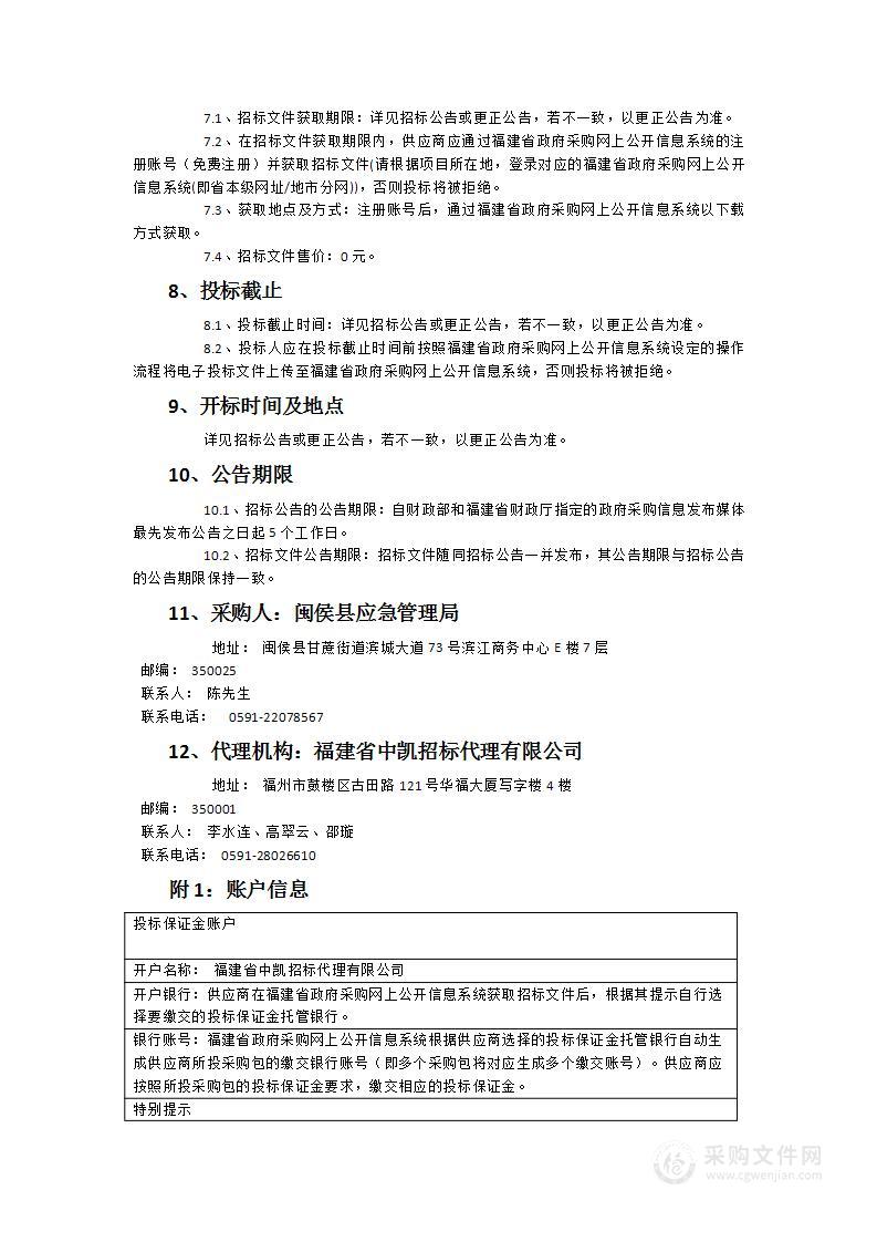 闽侯县应急管理局防汛抢险排涝设备物资采购项目