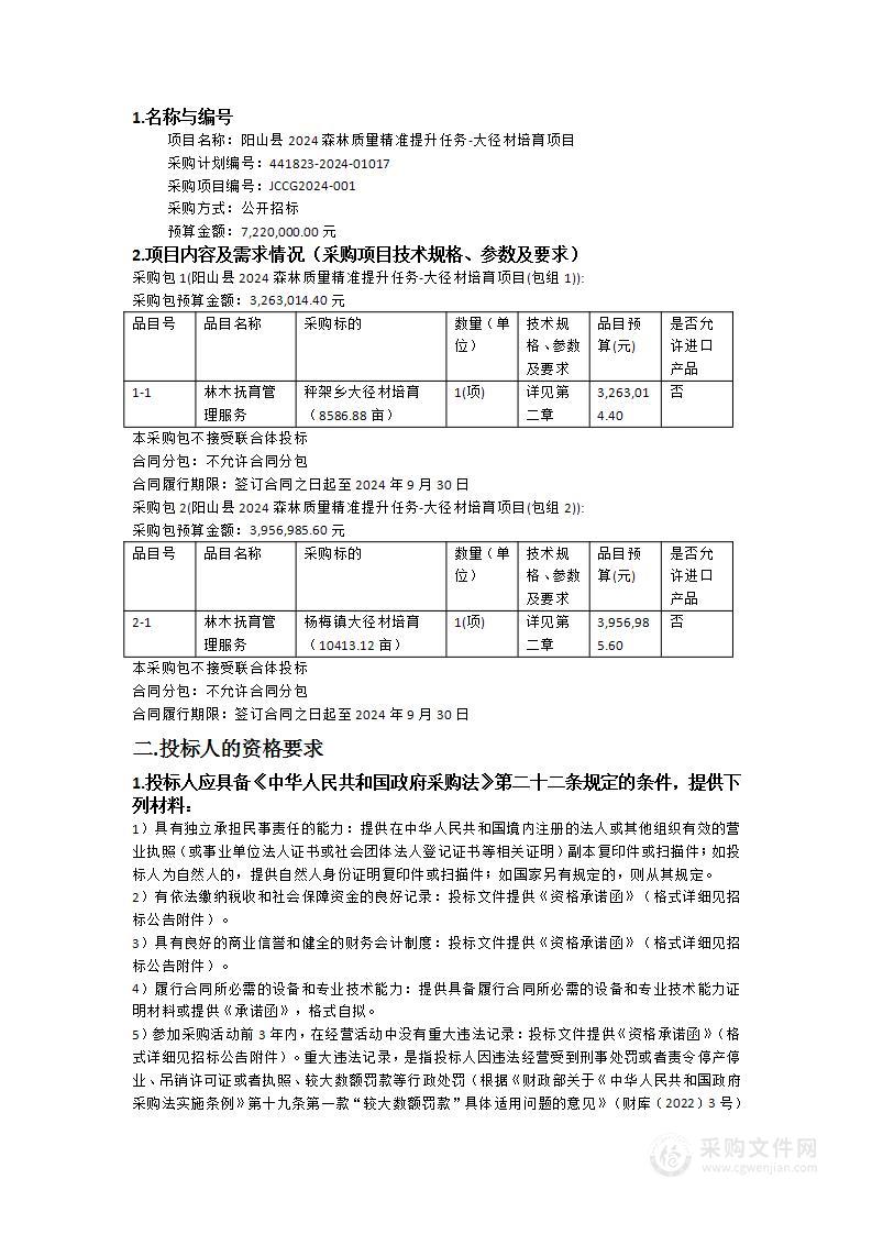 阳山县2024森林质量精准提升任务-大径材培育项目