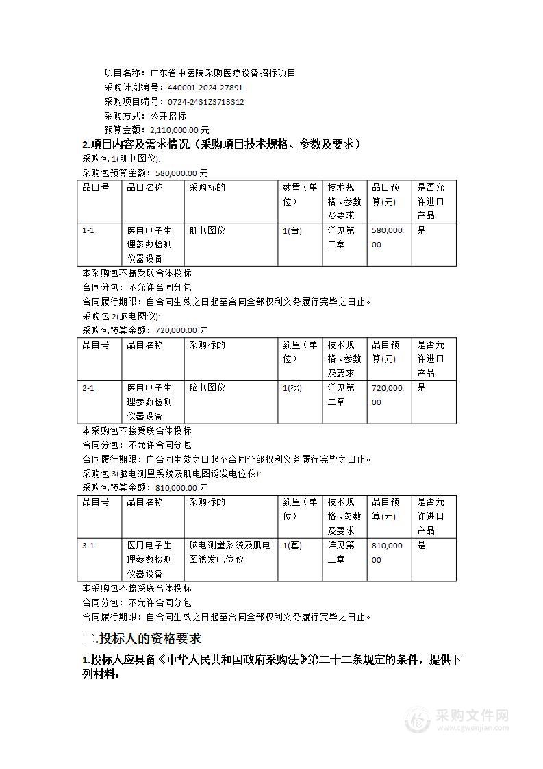 广东省中医院采购医疗设备招标项目（项目编号： 0724-2431Z3713312）