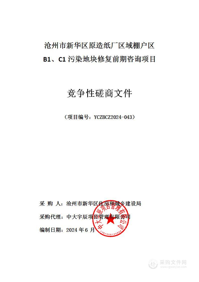 沧州市新华区原造纸厂区域棚户区B1、C1污染地块修复前期咨询项目