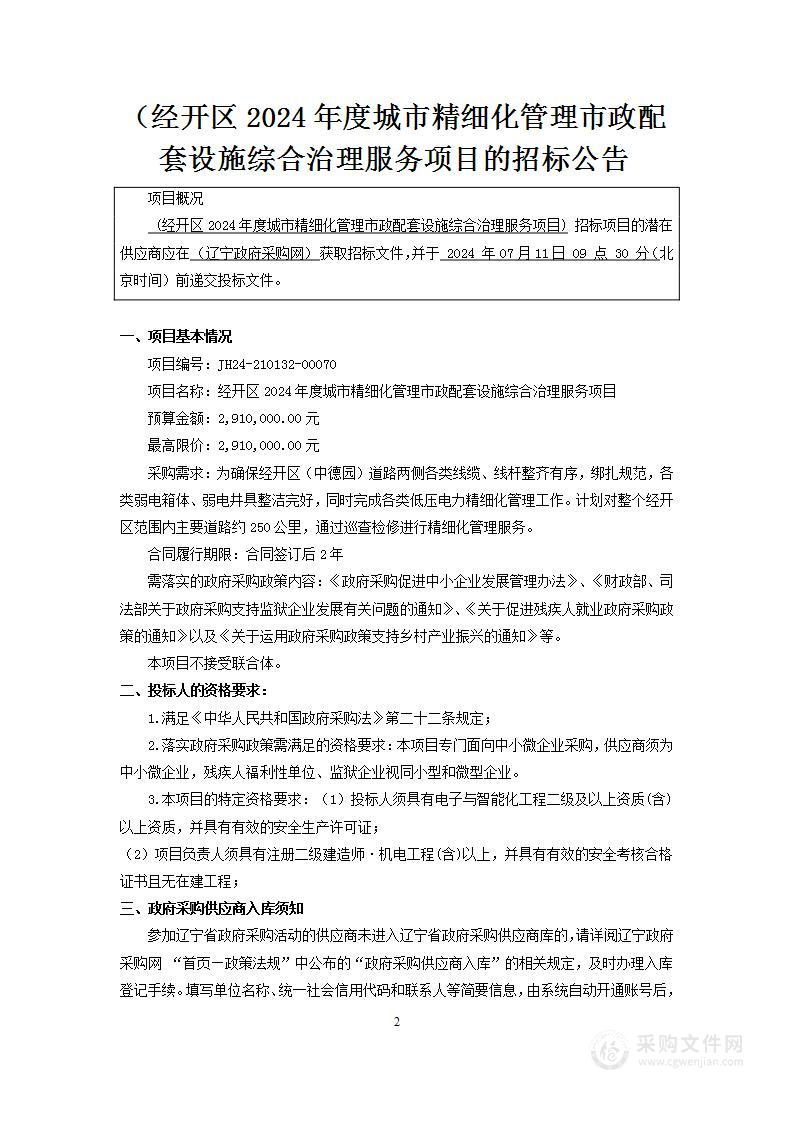 经开区2024年度城市精细化管理市政配套设施综合治理服务项目