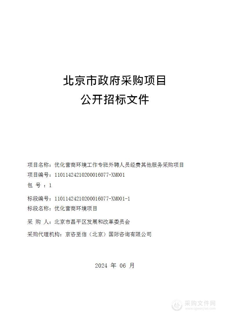 优化营商环境工作专班外聘人员经费其他服务采购项目（第一包）