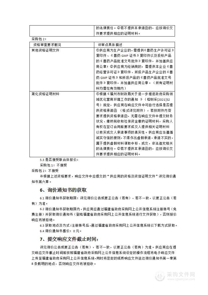 福州市动物疫病预防控制中心兽医用检测试剂和消毒药品货物类采购项目