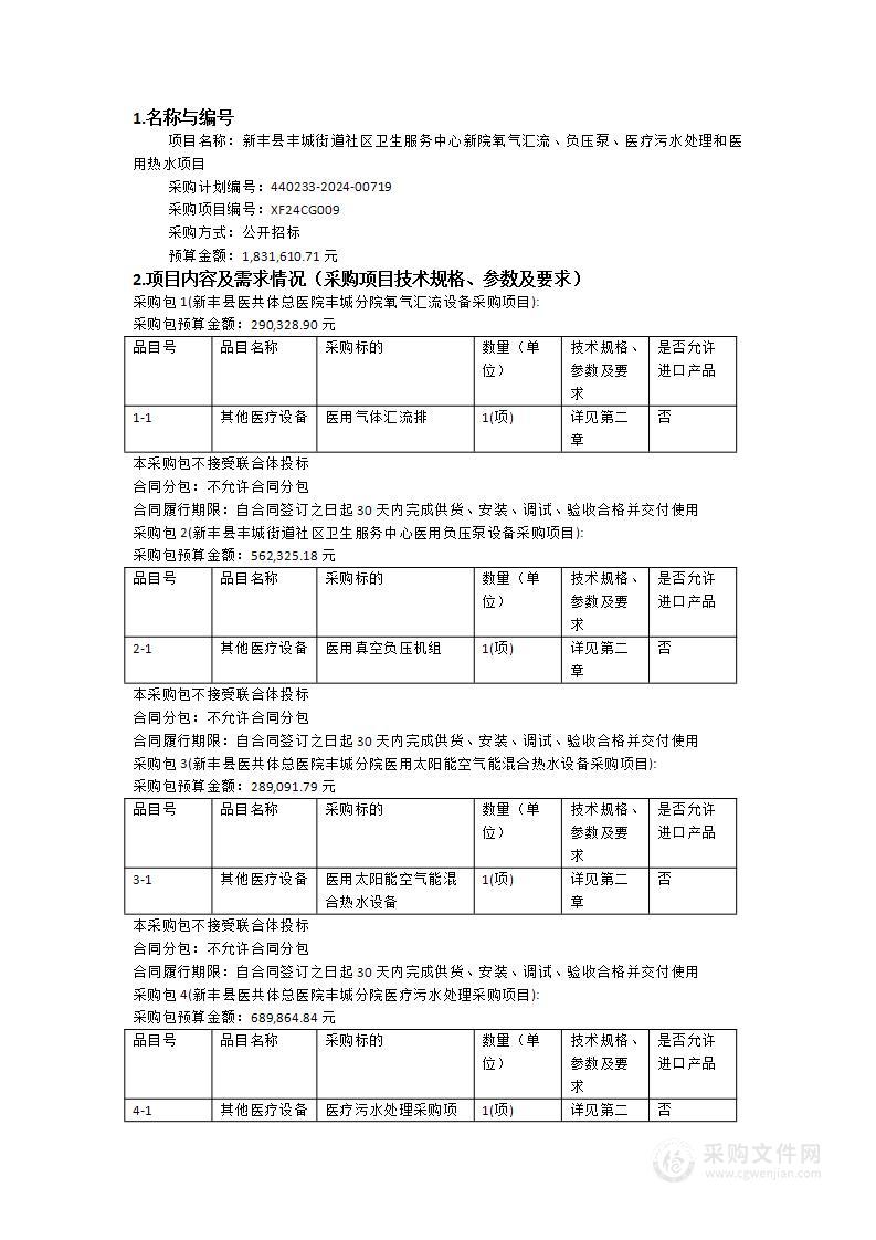 新丰县丰城街道社区卫生服务中心新院氧气汇流、负压泵、医疗污水处理和医用热水项目