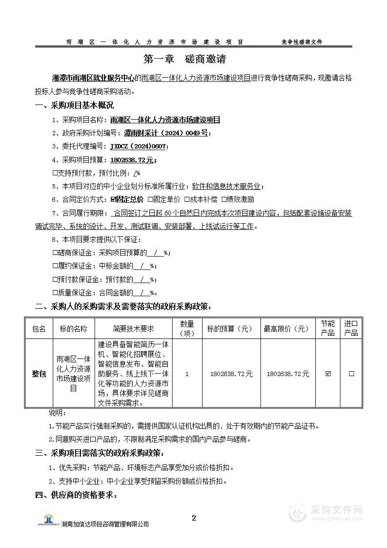 雨湖区一体化人力资源市场建设项目