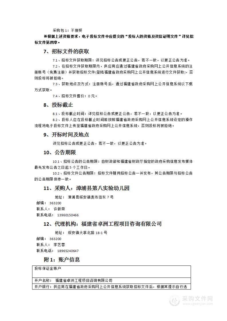 漳浦县第八实验幼儿园2024-2025学年食堂食品配送采购项目