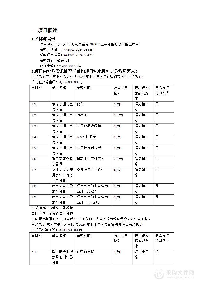 东莞市第七人民医院2024年上半年医疗设备购置项目