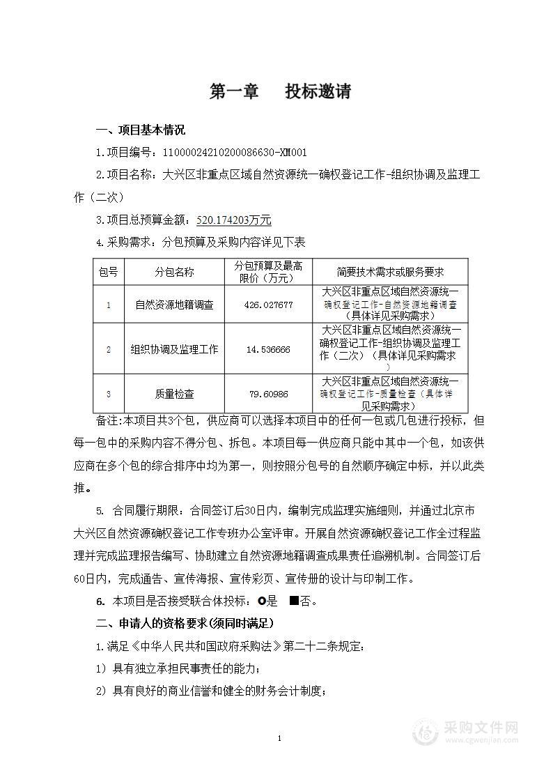 大兴区非重点区域自然资源统一确权登记工作（第二包）