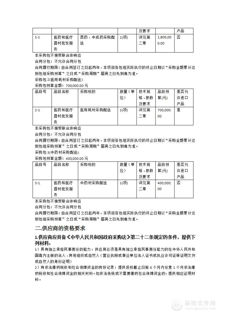 广东省二沙体育训练中心2024-2025年药品及耗材采购配送服务项目