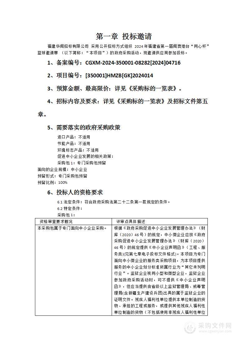 2024年福建省第一届闽澳港台“同心杯”篮球邀请赛