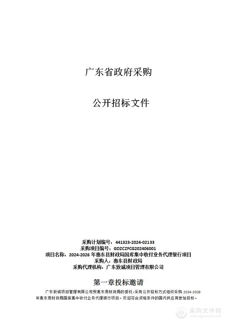 2024-2026年惠东县财政局国库集中收付业务代理银行项目