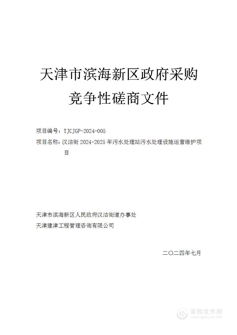 汉沽街2024-2025年污水处理站污水处理设施运营维护项目