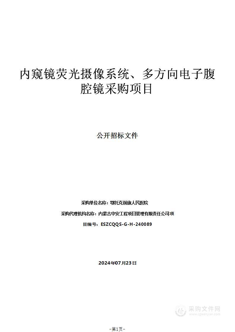 内窥镜荧光摄像系统、多方向电子腹腔镜采购项目