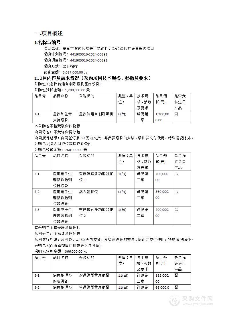 东莞市谢岗医院关于急诊科升级改造医疗设备采购项目