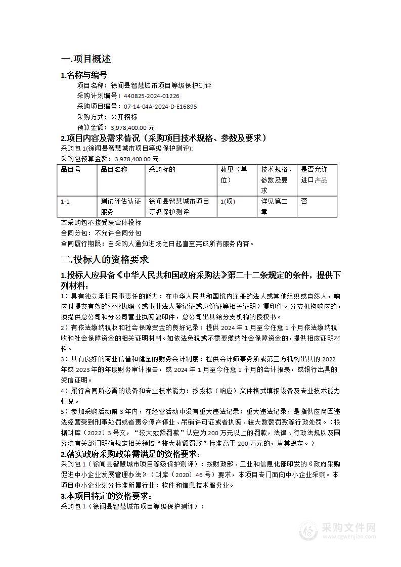 徐闻县智慧城市项目等级保护测评