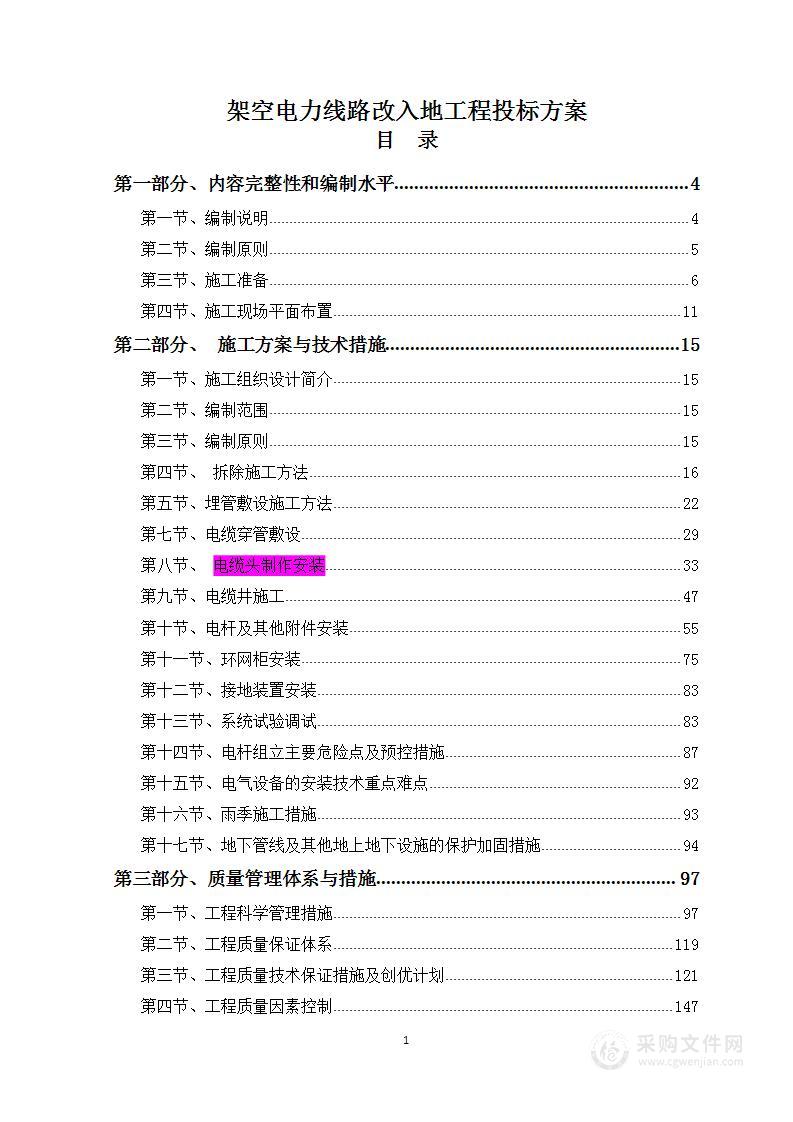 图表—架空电力线路改入地工程投标方案325页