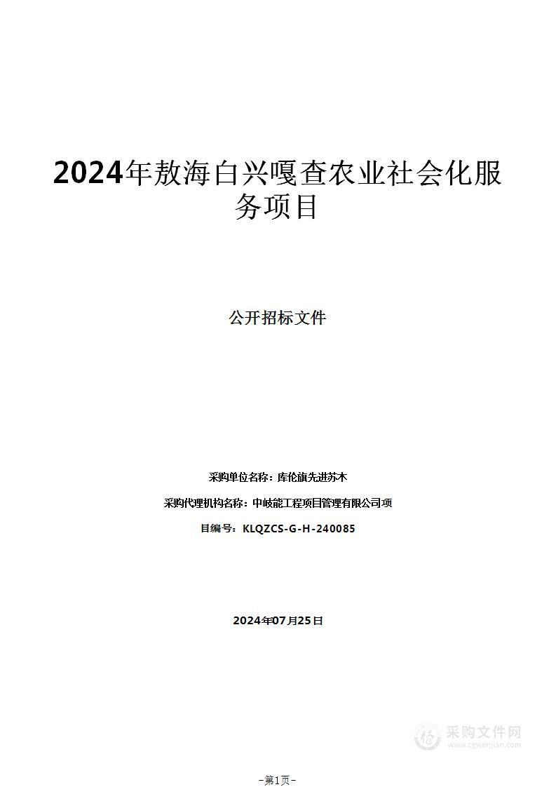 2024年敖海白兴嘎查农业社会化服务项目