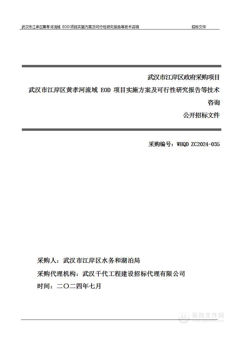 武汉市江岸区黄孝河流域EOD项目实施方案及可行性研究报告等技术咨询