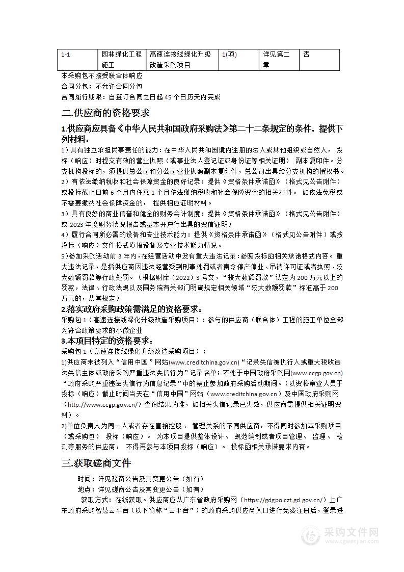 高速连接线绿化升级改造采购项目