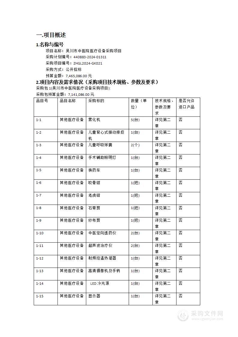 吴川市中医院医疗设备采购项目