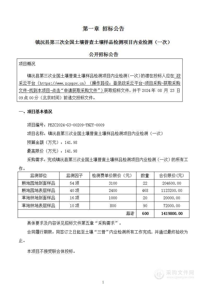 镇沅县第三次全国土壤普查土壤样品检测项目内业检测（一次）