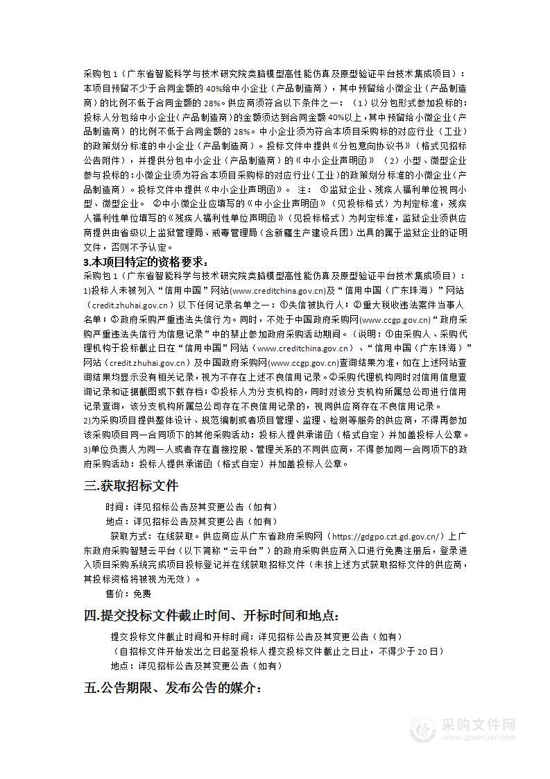 广东省智能科学与技术研究院类脑模型高性能仿真及原型验证平台技术集成项目