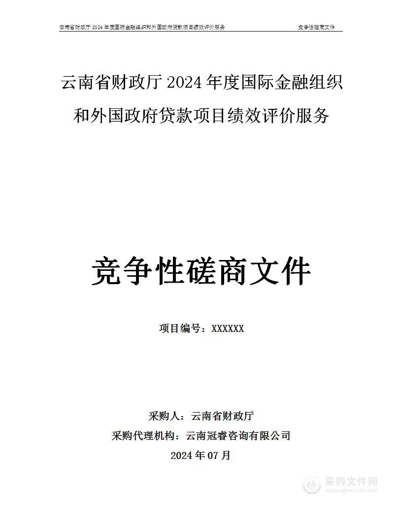 云南省财政厅2024年度国际金融组织和外国政府贷款项目绩效评价服务