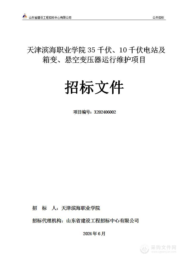 天津滨海职业学院35千伏、10千伏电站及箱变、悬空变压器运行维护服务项目