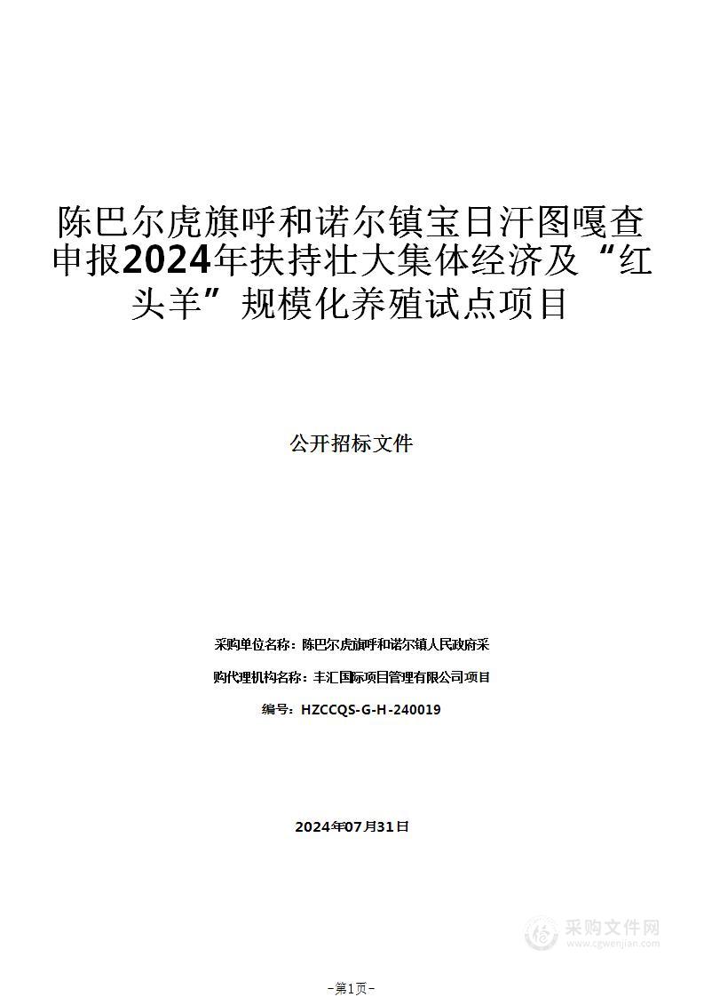 陈巴尔虎旗呼和诺尔镇宝日汗图嘎查申报2024年扶持壮大集体经济及“红头羊”规模化养殖试点项目