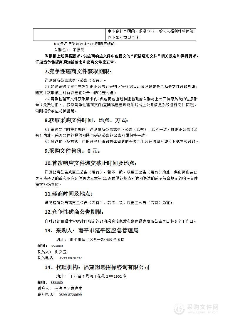 2024年延平区“五个一百”为民办实事项目应急（避灾点、救援、宣教基地）物资采购