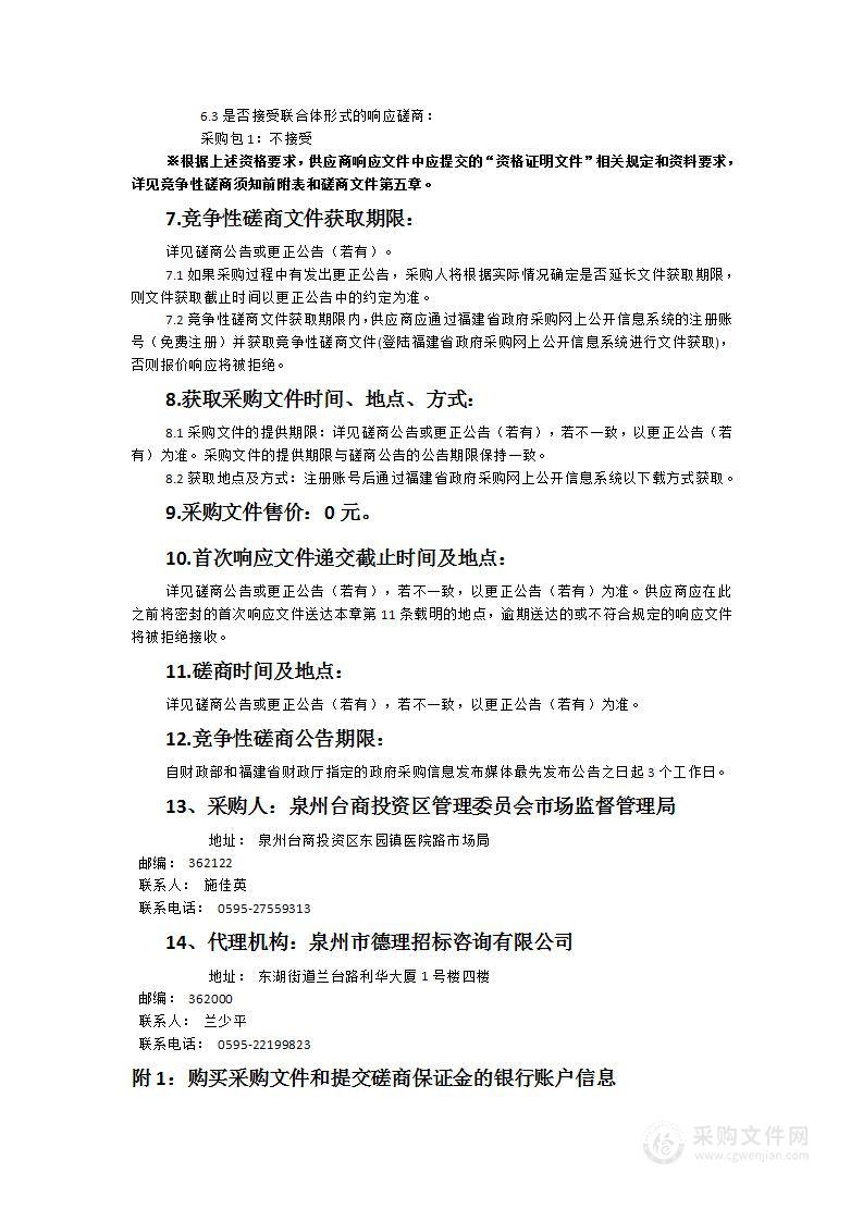 泉州台商投资区管理委员会市场监督管理局监督检查辅助服务项目