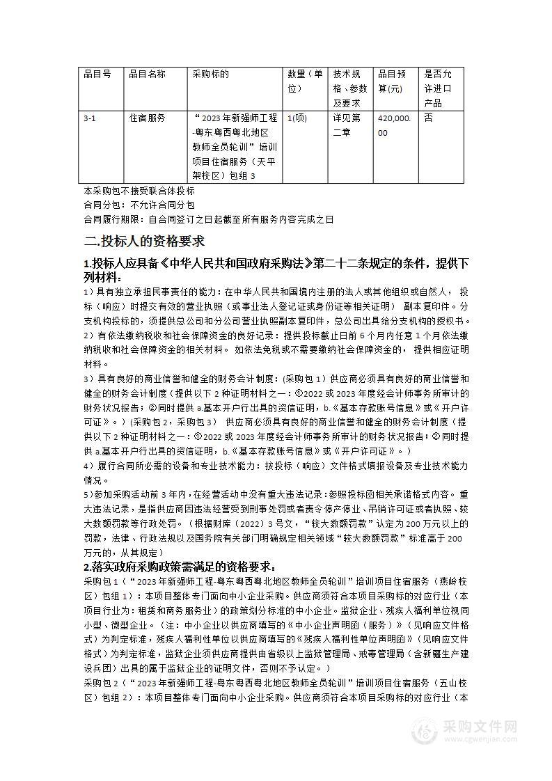 广东省外语艺术职业学院2023年“粤东粤西粤北地区教师全员轮训”培训项目住宿服务采购