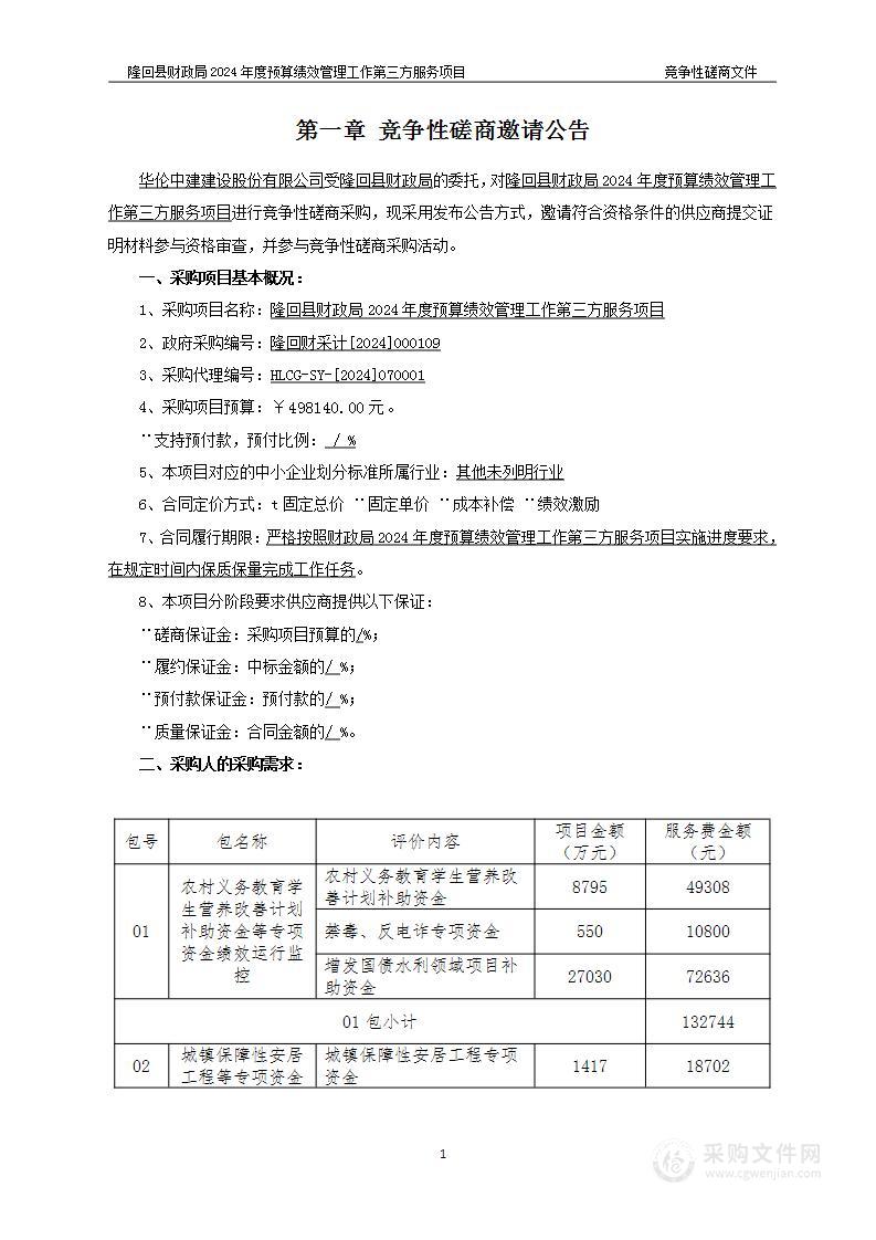 隆回县财政局2024年度预算绩效管理工作第三方服务项目