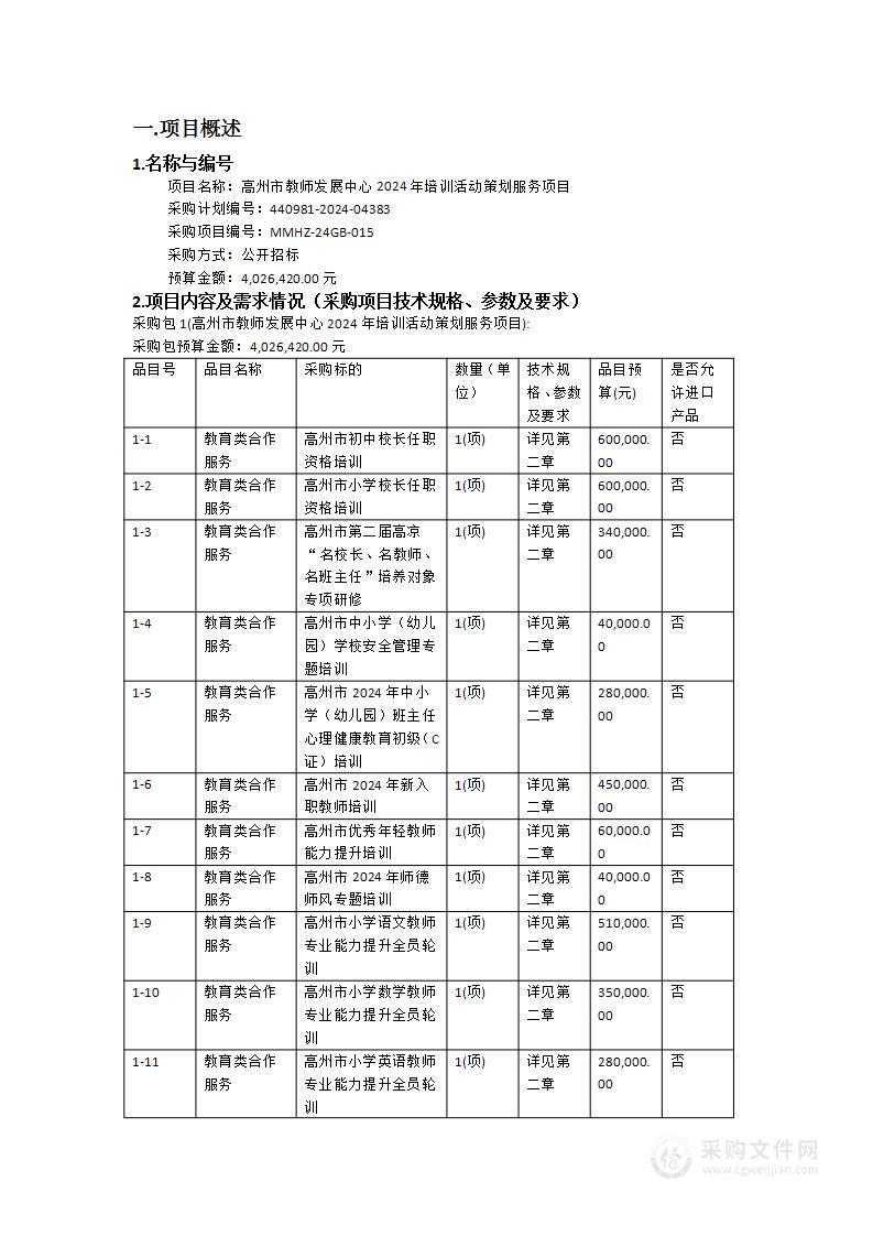 高州市教师发展中心2024年培训活动策划服务项目