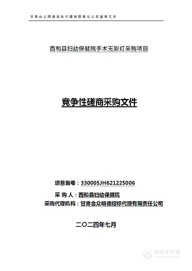 西和县妇幼保健院手术无影灯采购项目