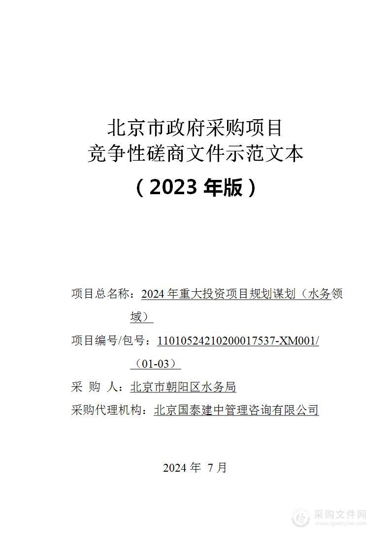 2024年重大投资项目规划谋划（水务领域）