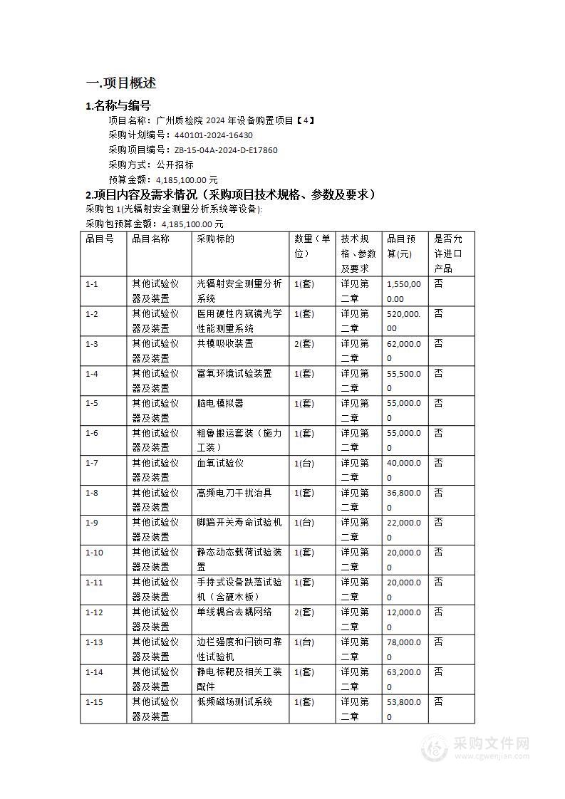 广州质检院2024年设备购置项目【4】