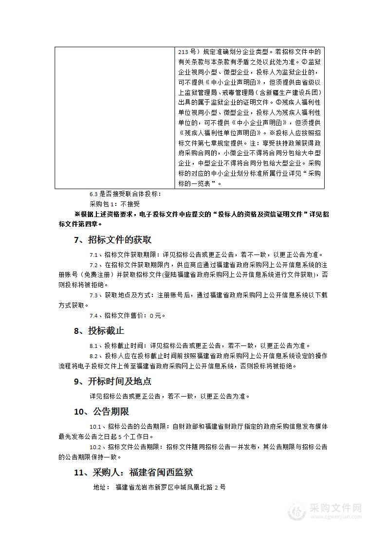 福建省闽西监狱学员食堂副食品批发服务