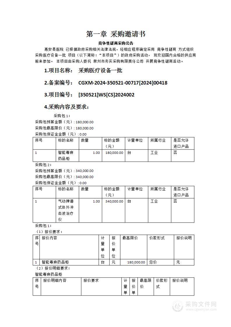 采购医疗设备一批