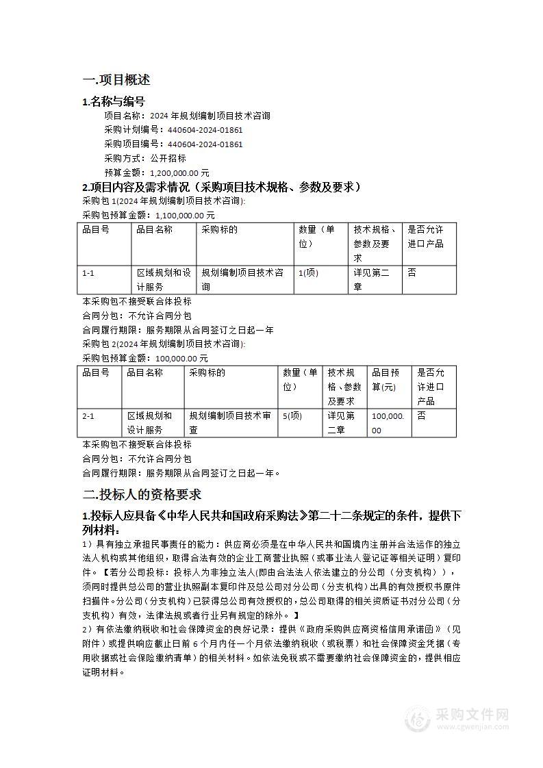 2024年规划编制项目技术咨询