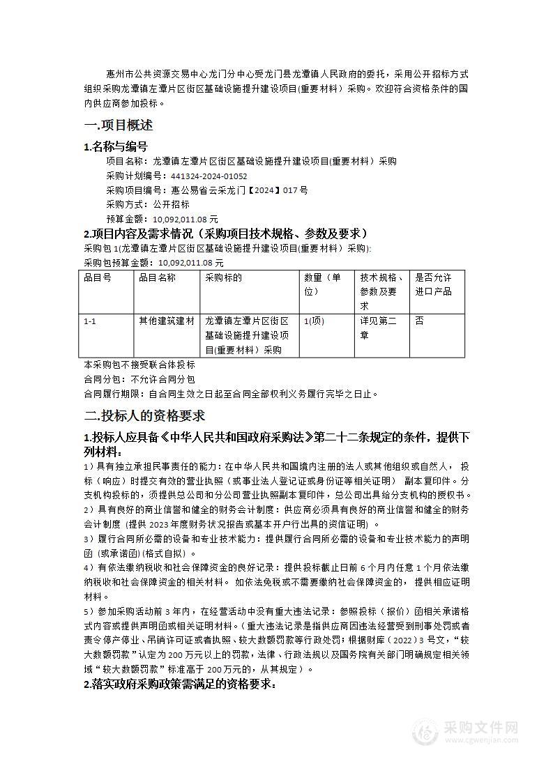 龙潭镇左潭片区街区基础设施提升建设项目(重要材料）采购