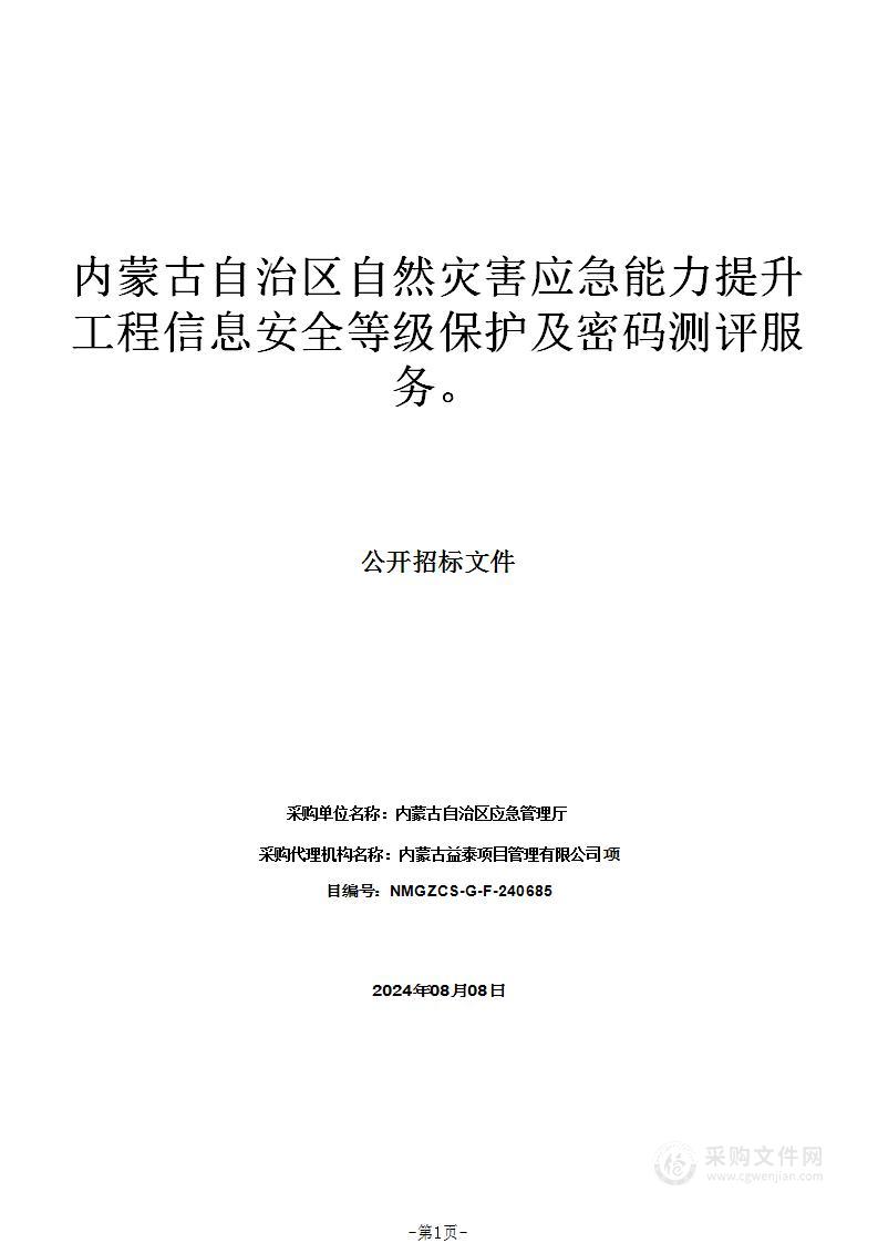 内蒙古自治区自然灾害应急能力提升工程信息安全等级保护及密码测评服务