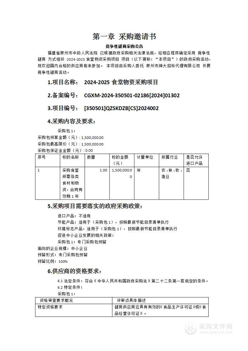 2024-2025食堂物资采购项目