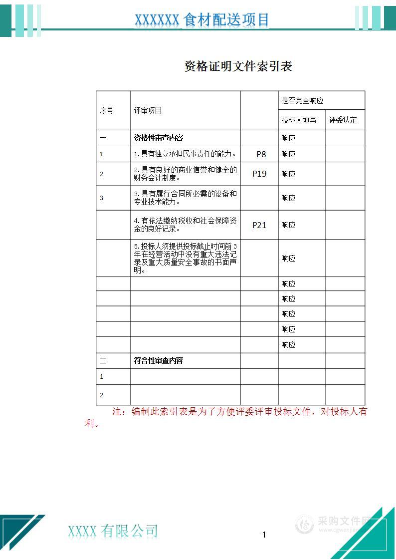 食材采购配送服务投标文件