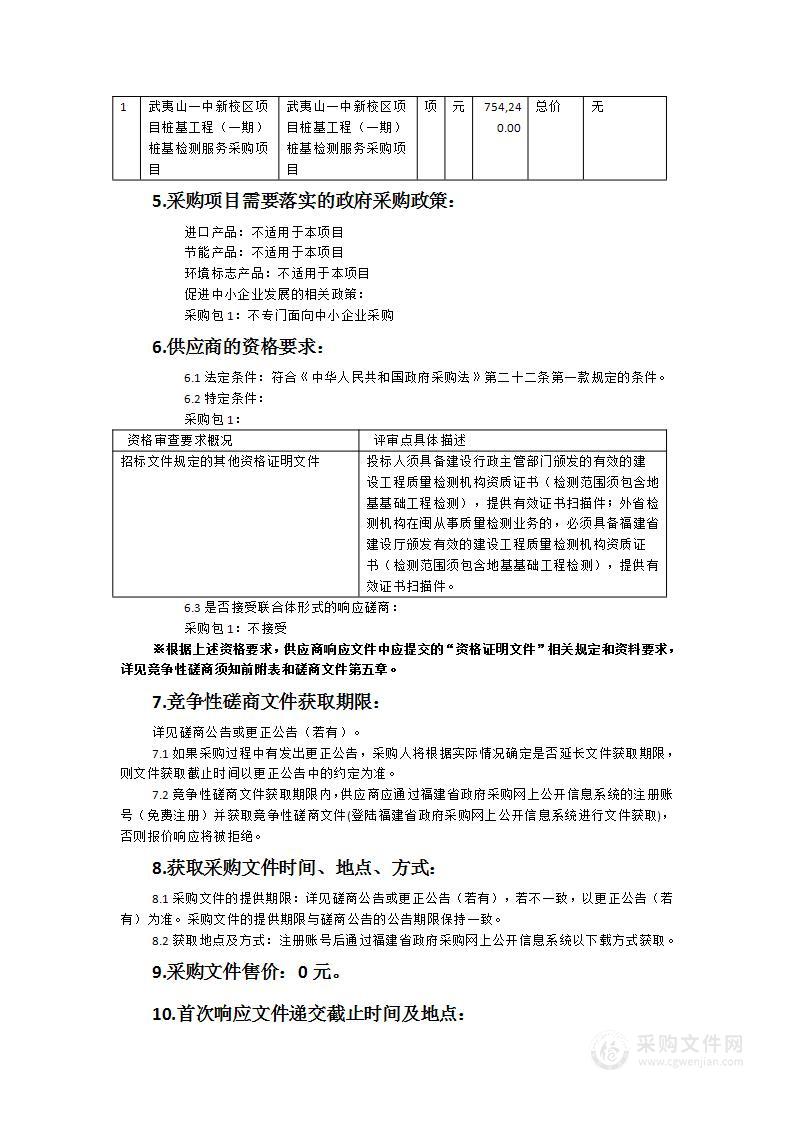 武夷山一中新校区项目桩基工程（一期）桩基检测服务采购项目