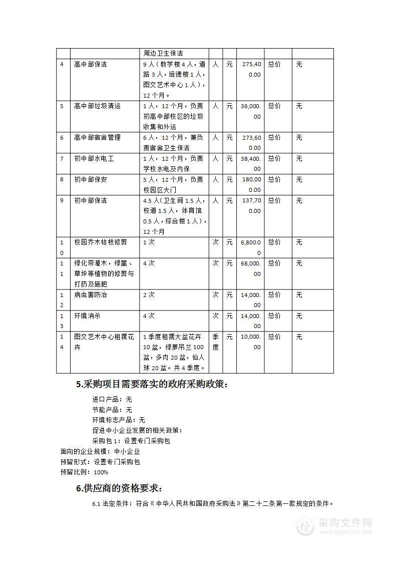 福建省龙岩市第二中学2024-2027学年物业管理服务类采购项目