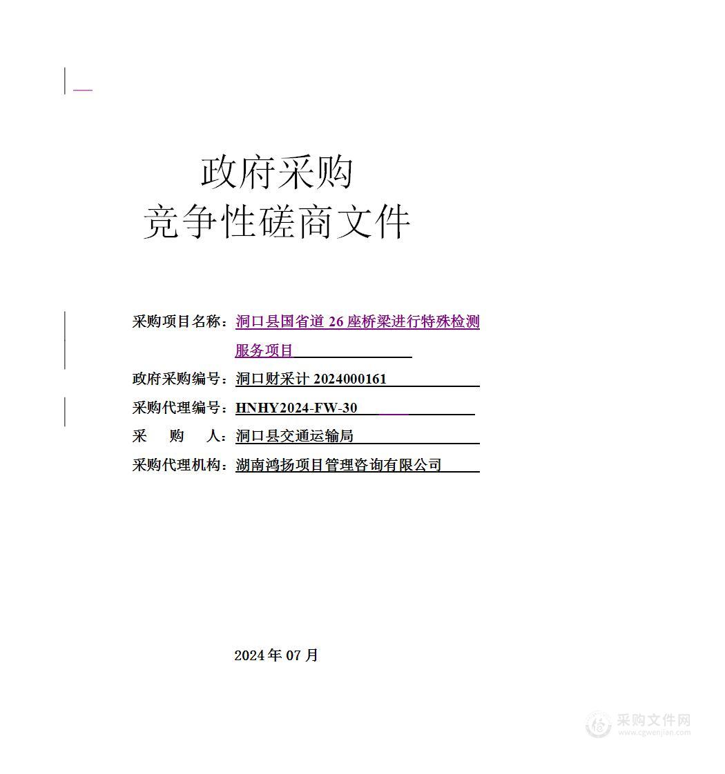 洞口县国省道26座桥梁进行特殊检测服务项目