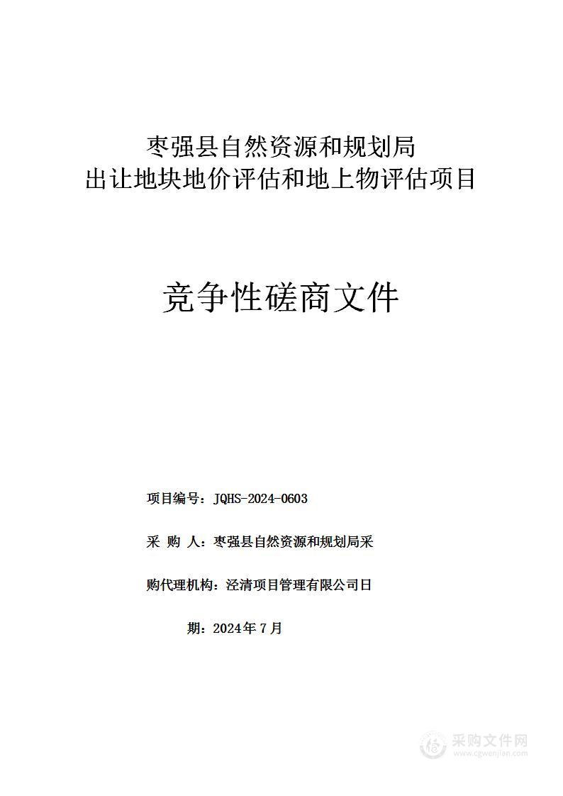 枣强县自然资源和规划局出让地块地价评估和地上物评估项目