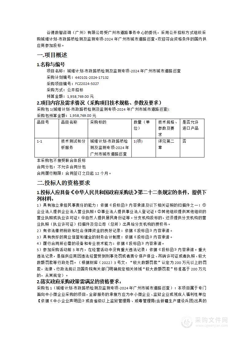 城维计划-市政路桥检测及监测专项-2024年广州市城市道路巡查