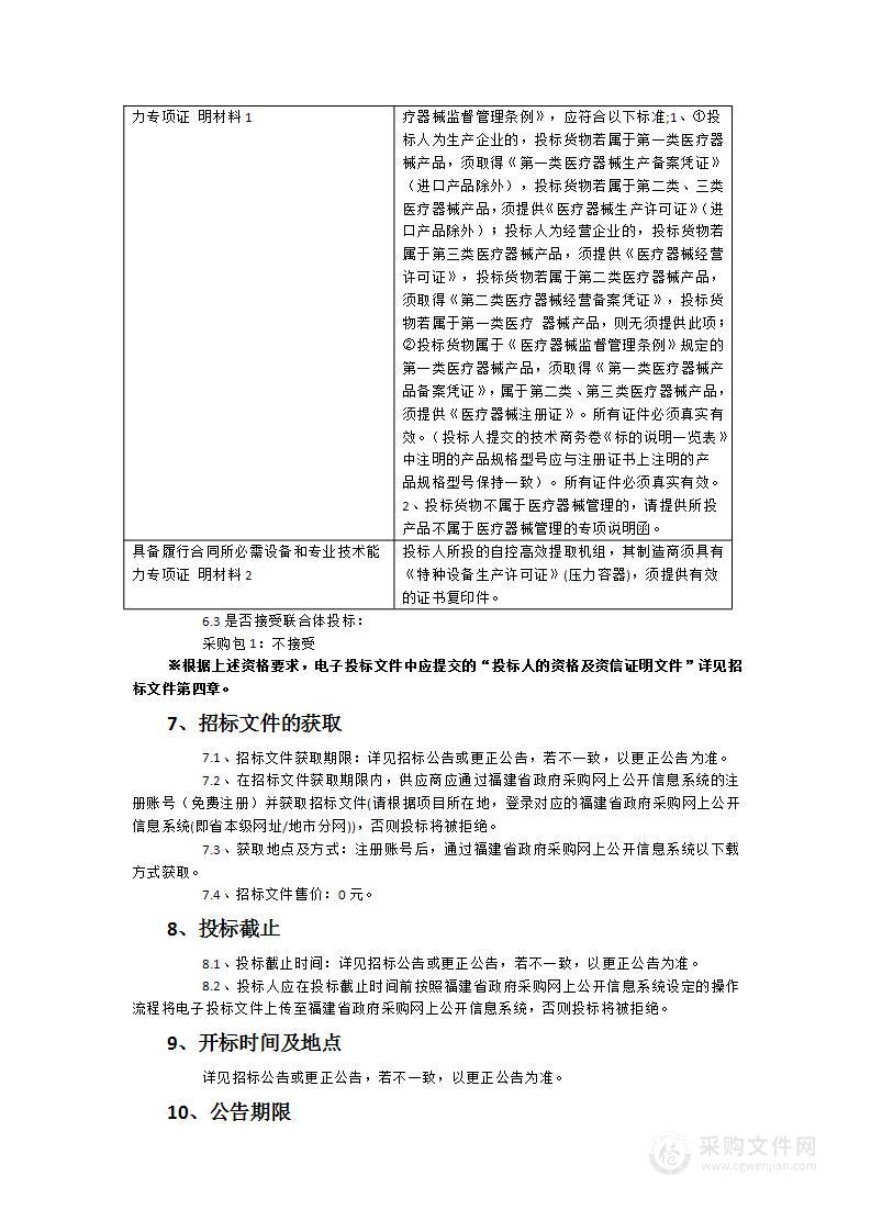 福建省福州结核病防治院制剂室生产设备一批采购项目